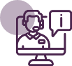 A purple icon of a person on a computer.